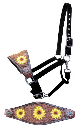 Showman  Adjustable nylon bronc halter with hand painted sunflower noseband